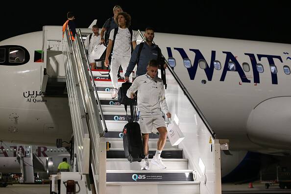Team Belgium disembark from an aircraft upon arrival ahead of the FIFA World Cup Qatar 2022 at Hamad International Airport Special Events Terminal on November 19, 2022 in Doha, Qatar. (Getty Images)