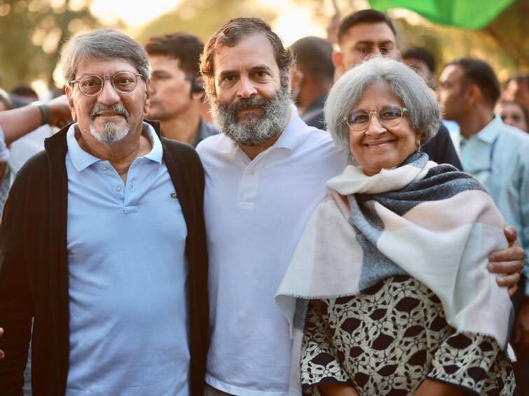 Bharat Jodo Yatra ends its' Maharashtra leg Indian National Congress Kanyakumari in Tamil Nadu Veteran actor Amol Palekar and his wife, writer-filmmaker Sandhya Gokhale Madhya Pradesh Bharat Jodo Yatra: Amol Palekar, Sandhya Gokhale Join Congress March. Maharashtra Leg To End Today