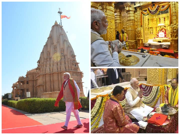 PM Modi visited the Somnath Temple on Sunday, where he offered prayers to Lord Shiva.