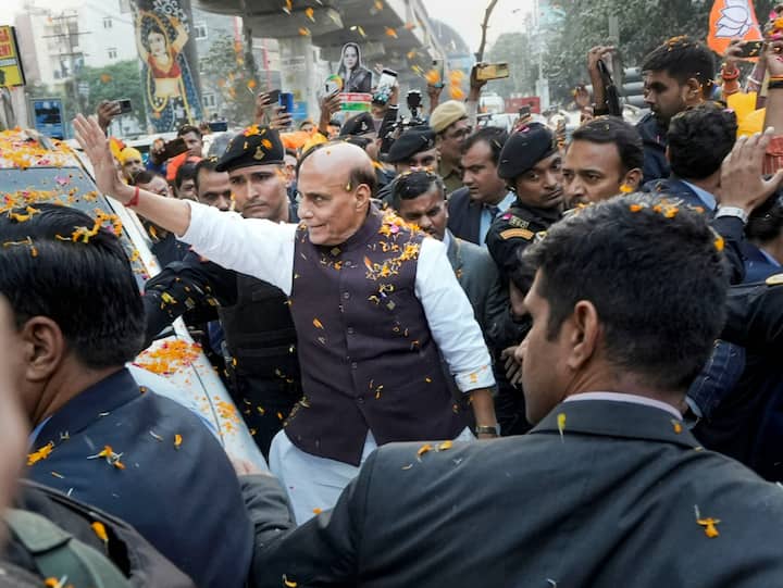 Union Minister Rajnath Singh at MCD election rally. (Image Source: PTI)