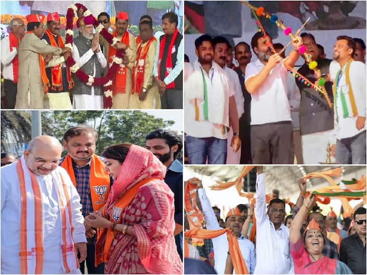 After witnessing back-to-back rallies on Sunday, the poll campaign continued on Monday. Take a look at the star-studded photos from all over Gujarat as the first phase of voting begins on December 1.