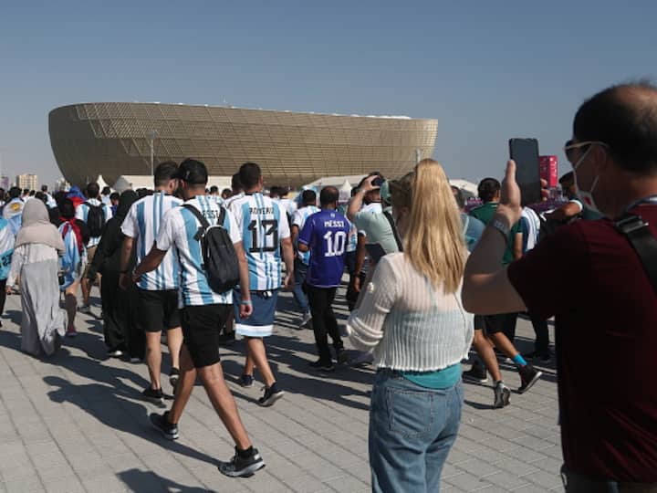 Argentinian fans making their way towards the stadium ahead of the match. The stadium will host 10 matches, including the final on December 18, which is also Qatar National Day. (Image Source: Getty)