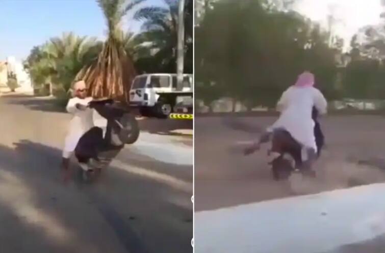 old man dada ji doing bike stunt goes wrong funny viral video ਬੁਢਾਪੇ 'ਚ ਦਾਦੇ ਨੂੰ ਸਟੰਟ ਕਰਨ ਦਾ ਬੁਖਾਰ, ਵੀਡੀਓ ਦੇਖ ਕੇ ਹਾਸਾ ਨਹੀਂ ਰੁਕੇਗਾ