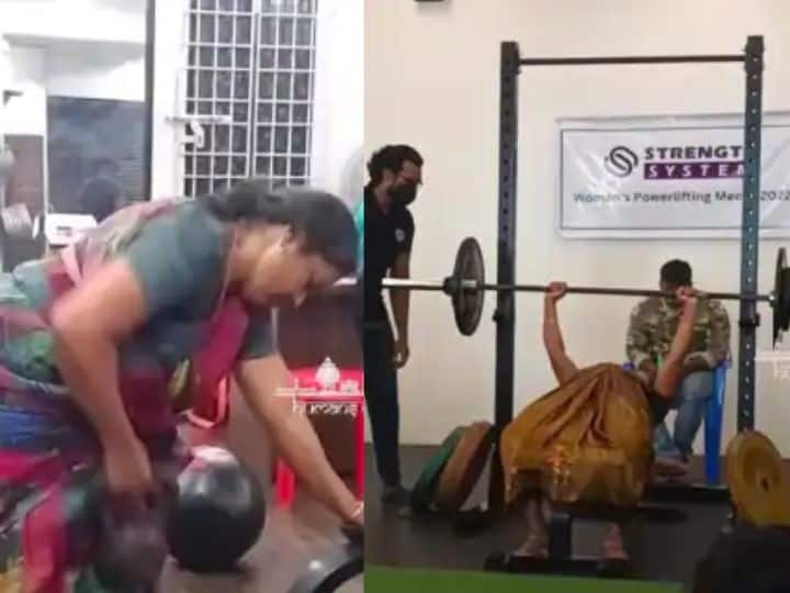 Viral Video marathi news 56 years old woman workout in gym wearing saree inspirational Viral Video : 56 वर्षीय सासू बनली फिटनेस फ्रिक! साडी नेसून जिममध्ये वर्कआउट, नेटकरी आश्चर्यचकित!