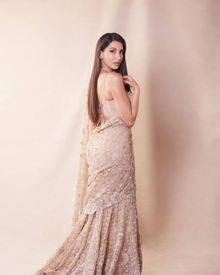यासोबत, अभिनेत्रीने डायमंड चोकर सेट घातला आहे आणि तिचे केस उघडे ठेवले आहेत. नेहमीप्रमाणे या लूकमध्ये नोरा खूपच हॉट आणि सुंदर दिसत आहे. (फोटो सौजन्य : norafatehi/इंस्टाग्राम)