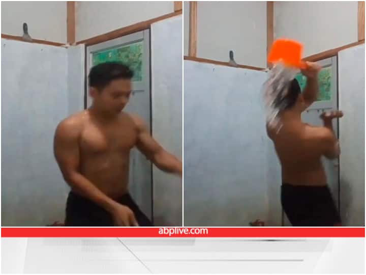 ठंड में नहाने की ये निंजा टेक्निक हो रही है वायरल, Video देख नहीं रुकेगी हंसी Man bathing without pouring water on his body ninja technique viral video ठंड में नहाने की ये निंजा टेक्निक हो रही है वायरल, Video देख नहीं रुकेगी हंसी