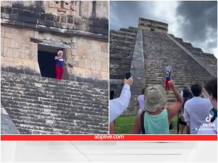 What Happened To The Woman Who Climbed The Mayan Pyramid Tourist woman climbed holy Mayan pyramid and dances in Mexico viral