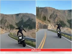 पहाड़ों पर बाइक चलाते-चलाते अचानक खड़ा हो गया शख्स, ये वीडियो डरा देने वाला है