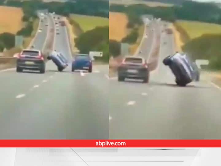 car stunt on highway amazed netizens shocking viral video on social media दो भागती गाड़ियों के बीच से फिल्मी स्टाइल में निकाली कार, Video देख दांतों तले उंगलियां दबा लेंगे