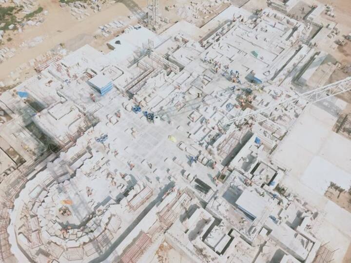 The construction of Ram Mandir in Ayodhya is going on in full swing. The Ram Mandir trust tweeted pictures of the temple construction, showing more than 50 percent work has been done. The construction work will be completed by January 2024. (Source: Twitter/@ANI)