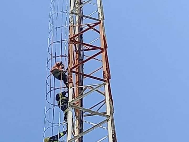 karur: farmer climbed the cell phone tower and threatened to commit suicide TNN கரூர்: சோள பயிர் சேதம்; செல்போன் டவரில் ஏறி விவசாயி தற்கொலை மிரட்டல்
