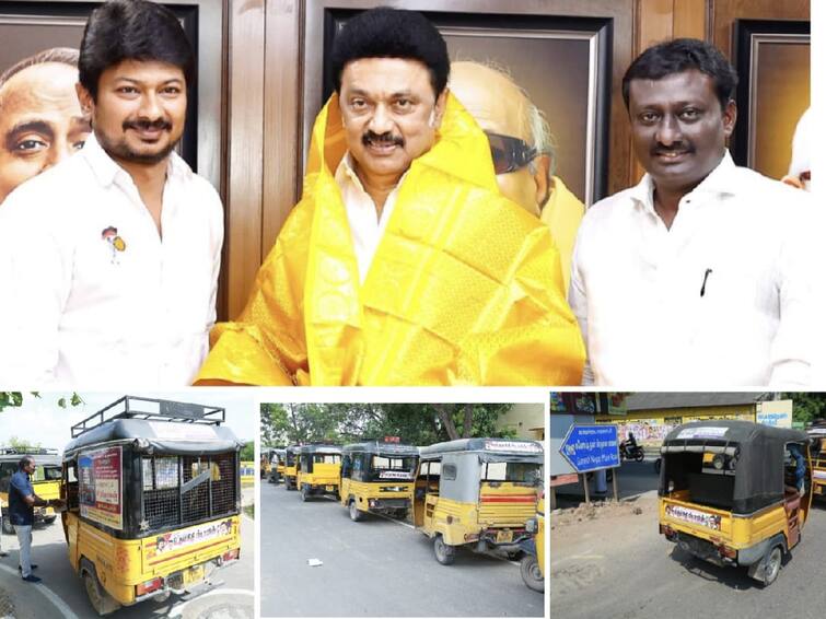 Birthday sticker for Udhayanidhi on 200 autos  Thoothukudi Joel in action TNN 200 ஆட்டோக்களில் உதயநிதிக்கு பிறந்தநாள் வாழ்த்து ஸ்டிக்கர்- அதிரடி காட்டும் தூத்துக்குடி ஜோயல்