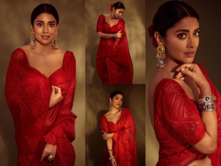 Shriya saran saree photos:சிவப்பு நிற புடவையில் நடிகை ஸ்ரேயாவின் கலக்கல் போட்டோஸ் !