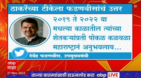 Devendra Fadnavis Tweet : ठाकरेंच्या टीकेला फडणवीसांचं ट्विटमधून प्रत्युत्तर