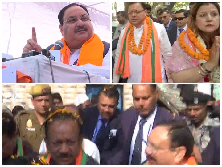 BJP President JP Nadda, Uttarakhand Chief Minister Pushkar Singh Dhami, and other party leaders went on a door-to-door campaign on Sunday to seek votes for upcoming MCD elections in Delhi.