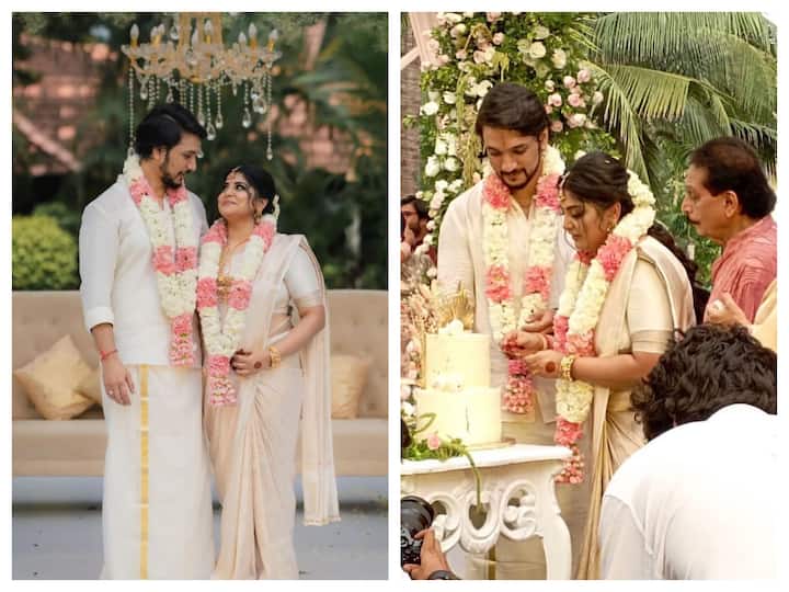 Tamil actors Gautham Karthik and Manjima Mohan got married in the presence of close family and friends in Chennai. Take a look at their wedding pics.