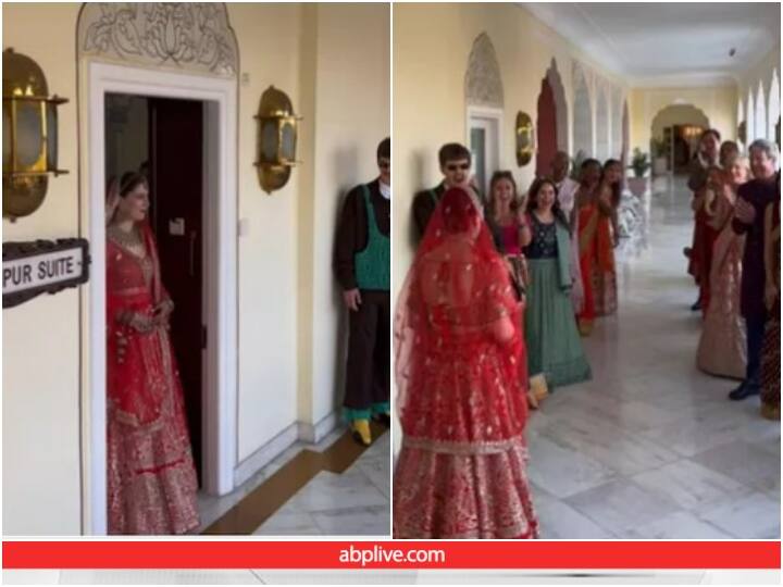 Video: अपनी शादी के लिए भारतीय दुल्हन की तरह सजी अमेरिकी महिला, दिलों पर छा रहा वीडियो American woman Hannah Rogers dressed up as an Indian bride for her wedding Video: अपनी शादी के लिए भारतीय दुल्हन की तरह सजी अमेरिकी महिला, दिलों पर छा रहा वीडियो