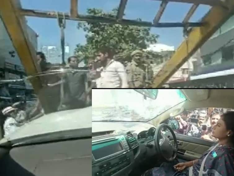 Hyderabad Protest YSRTP Chief Sharmila Reddy Car Dragged Away by Police with crane Even as She Sits Inside Car -Watch Video Watch Video: ஆந்திர முதல்வர் ஜெகன் மோகன் ரெட்டி தங்கையை காரோடு கட்டித்தூக்கிய தெலங்கானா போலீஸ்... அரசியலில் பரபரப்பு!