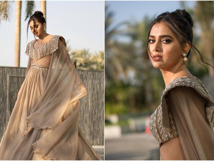 Tejasswi Prakash is back again with yet another stunning look of hers in a pastel gown.