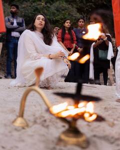 Karisma Kapoor By The Ganga Ghats In White Ethnic Suit. See Pics