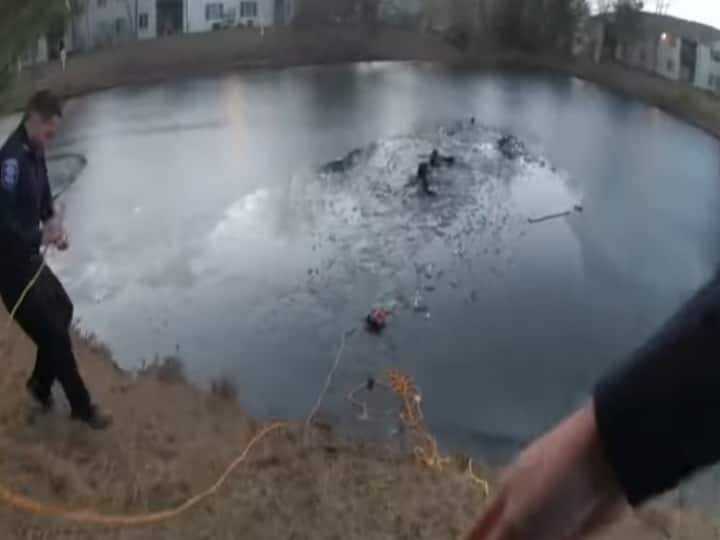 Amazing VIDEO Us Aurira Police Risky Rescue A Boy And A Woman From Frozen Pond