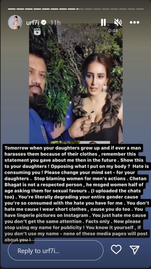 Uorfi Javed Calls Out Chahatt Khanna For Supporting Chetan Bhagat's 'Distraction' Comment On Her