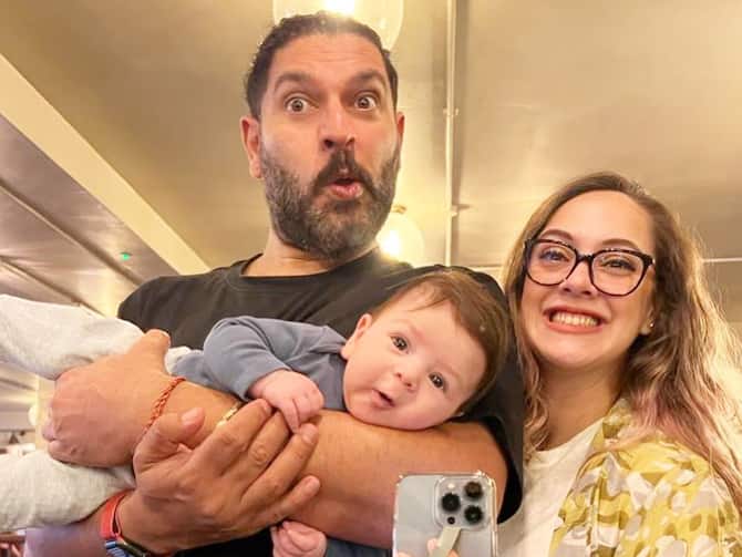 Yuvraj Singh Shares Adorable Photos With Wife Hazel Keech And Son Orion