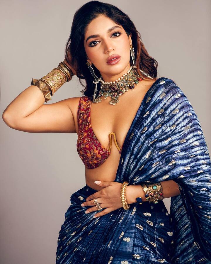 भूमीने हा लूक पूर्ण करण्यासाठी हेवी नेकपीस परिधान केला आहे. (फोटो सौजन्य :bhumipednekar/इंस्टाग्राम)