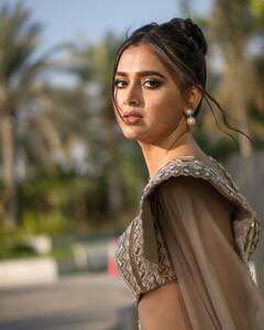 Tejasswi Prakash Channelises Glam Quotient In Beige Lehenga. Check Out Pics