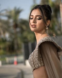 Tejasswi Prakash Channelises Glam Quotient In Beige Lehenga. Check Out Pics