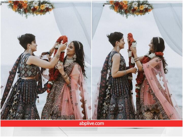 Adhila Nasarin and Fathima Noora a lesbian couple from Kerala dressed up as bride लेसबियन कपल का वेडिंग फोटोशूट वायरल... दोनों ने पहना दुल्हन का जोड़ा और कुछ ऐसे दिए पोज