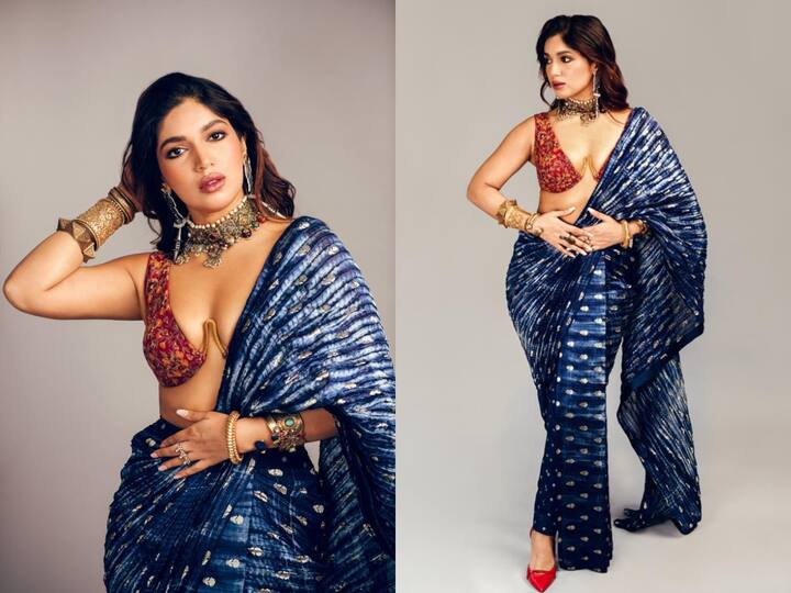 Check out Bhumi Pednekar in a tie-and-dye blue Benarasi saree.