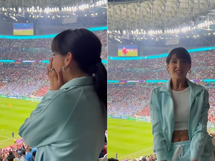 Nora Fatehi Reacts As Her 'Light The Sky' Anthem Plays At FIFA World Cup In Qatar; Watch Nora Fatehi Reacts As Her 'Light The Sky' Anthem Plays At FIFA World Cup In Qatar; Watch
