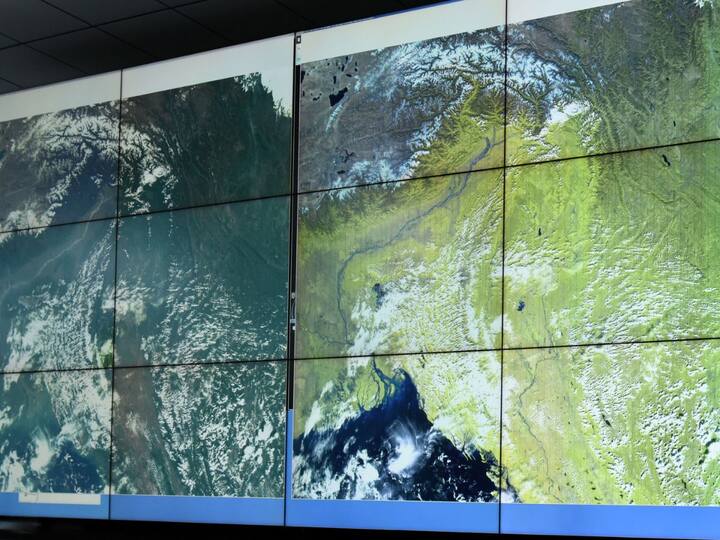 PSLV-C54: S Somanath, chairman of ISRO released OceanSat-3A's images in virtual mode, in the presence of Shri M Sankaran, Director, U R Space Centre, and Dr Prakash Chauhan, Director, NRSC. (Photo: Twitter/@ISRO)