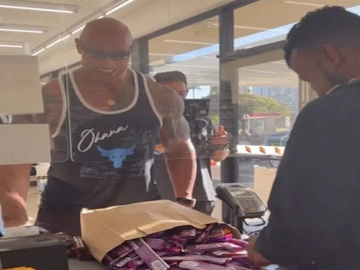 Watch Dwayne Johnson Visits 7 Eleven Store Buys All The Snickers To Make Amends