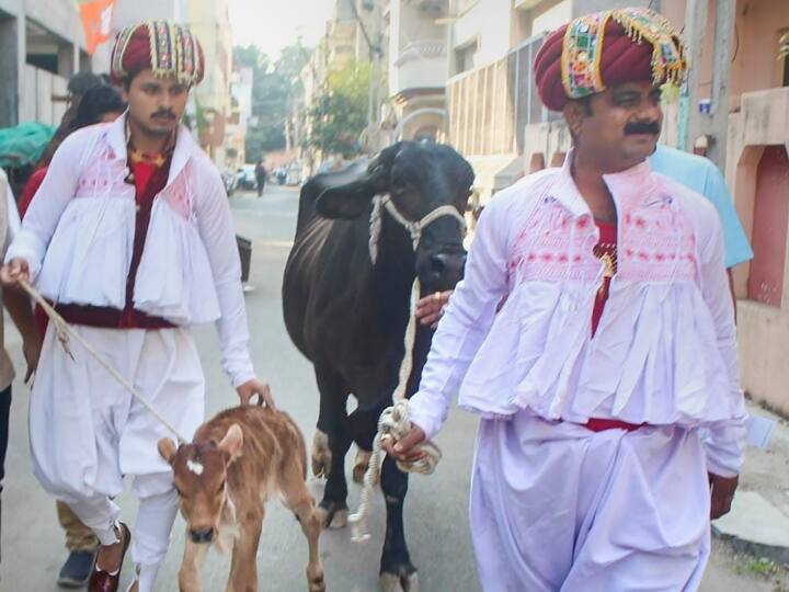 कुछ लोग तो राज्य के पारंपरिक पोशाक में वोट देने आए और साथ में गाय के साथ बछड़े को भी लेकर आए.