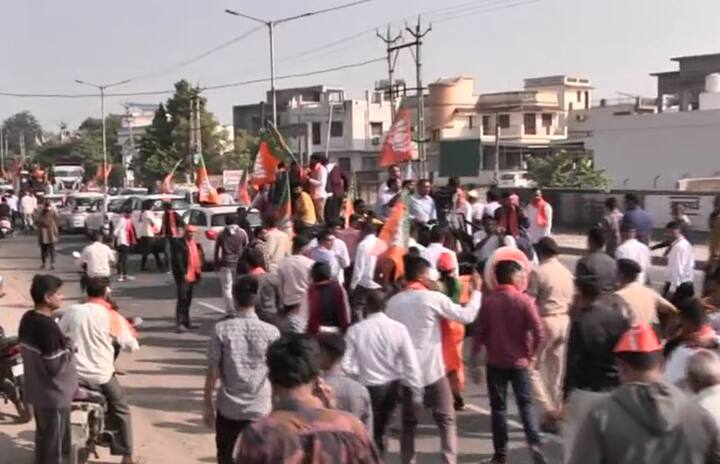 મોટી સંખ્યામાં ભાજપના કાર્યકર્તાઓ  રોડ શોમાં જોડાયા હતા.