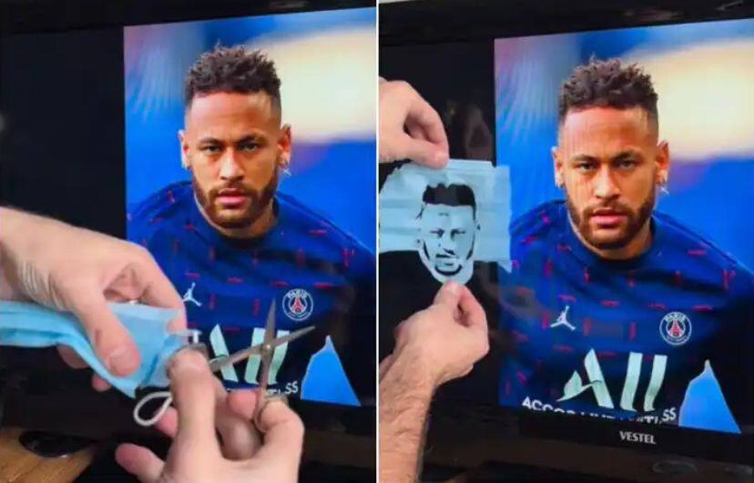 eduardi tsokolakyan cuts out neymar portrait on a face mask Amazing Video: ਕਲਾਕਾਰ ਨੇ ਫੇਸ ਮਾਸਕ 'ਤੇ ਬਣਾਇਆ ਨੇਮਾਰ ਦਾ ਪੋਰਟਰੇਟ, ਯੂਜ਼ਰਸ ਰਹਿ ਗਏ ਹੈਰਾਨ