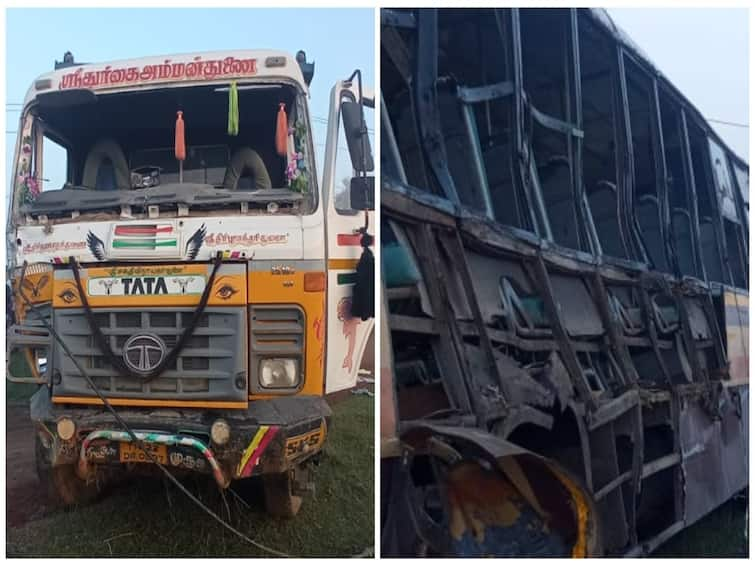 Kanchipuram: A heavy vehicle collided with a government bus near Kanchipuram two people killed TNN காஞ்சிபுரம் அருகே அரசு பேருந்து மீது லாரி மோதல் -  2 பெண்கள்  உயிரிழப்பு