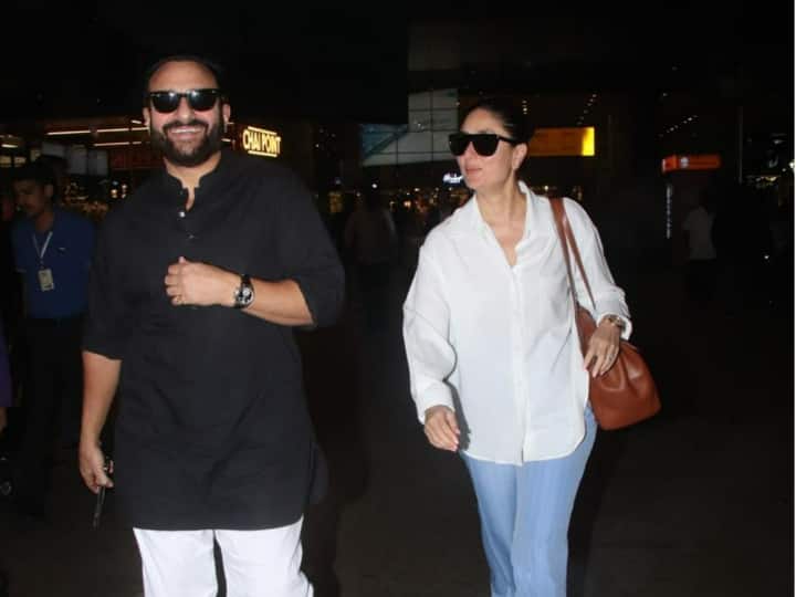 Kareena Kapoor-Saif Ali Khan Pics: बॉलीवुड एक्टर सैफ अली खान और उनकी स्टार वाइफ करीना कपूर खान हाल ही में मुंबई एयरपोर्ट पर स्पॉट हुए. जिसकी तस्वीरें सोशल मीडिया पर तेजी से वायरल हो रही हैं.