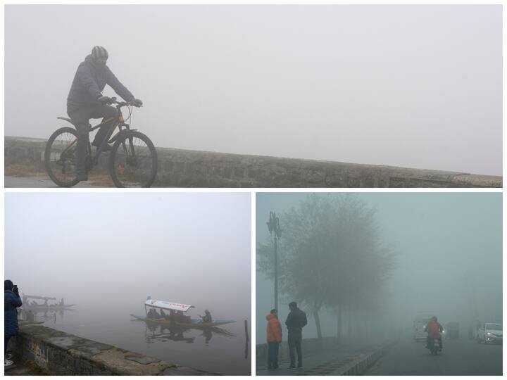 Dal Lake was barely visible as a thick layer of fog engulfed Srinagar on Sunday, the temperature was recorded at minus 2.2 degrees Celsius.