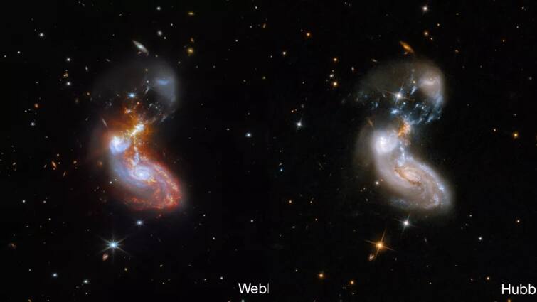 america nasa james webb space telescope captured picture of merging galaxies brightness marathi news NASA : जेम्स वेब स्पेस टेलिस्कोपने घेतले Merging Galaxies चे छायाचित्र, सूर्यापेक्षा 100 अब्ज पट अधिक तेजस्वी, एकदा पाहाच