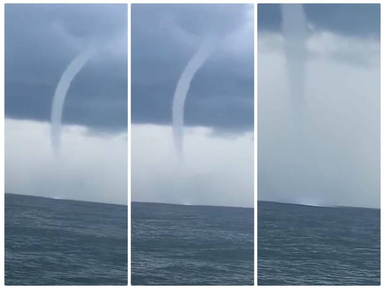 Nellai A rare phenomenon in the mid-ocean where clouds are churning up sea water at breakneck speed.. Watch video : கடல்நீரை அசுர வேகத்தில் உறிஞ்சிய மேகங்கள்...! நடுக்கடலில் நிகழ்ந்த அரிய நிகழ்வு...! நெல்லையில் நிகழ்ந்த அதிசயம்...