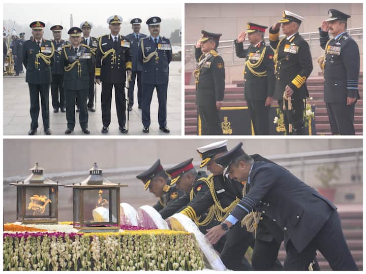 On the occasion of Navy Day, Chief of Defence Staff General Anil Chauhan pays tribute at the National War Memorial on December 4.