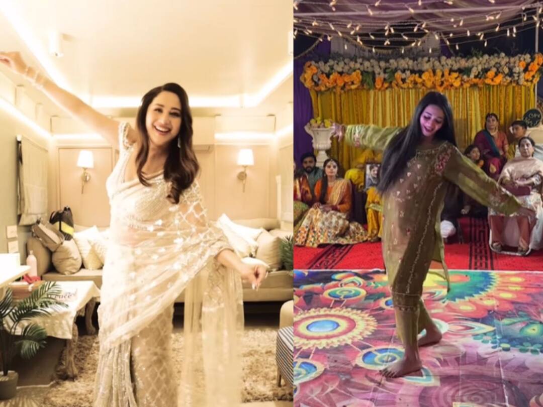 Madhuri Dixit brutally trolled for recreating Pakistani girl viral dance on Mera Dil Yeh Pukare Aaja Madhuri Dixit: 'तुझ्याकडून ही अपेक्षा नव्हती'; माधुरी दीक्षितनं ‘मेरा दिल ये पुकारे’ गाण्यावरील डान्सचा ट्रेंड फॉलो केल्यानं नेटकरी संतापले