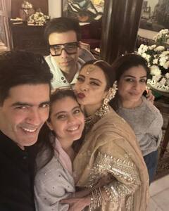 PICS: मनीष मल्होत्रा की बर्थडे पार्टी में रेखा पर ठहर गईं सभी की नजरें, नजाकत भरे अंदाज में दिए पोज