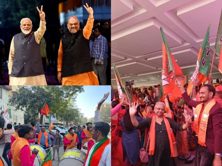 Gujarat Election Results: குஜராத் சட்டப்பேரவை தொகுதி தேர்தலில் பாரதிய ஜனதா கட்சி முன்னனியில் உள்ளது. இதனால் அவர்களது வெற்றி உறுதியாகியுள்ளது. இதனை அக்கட்சியினர் கொண்டாடி வருகின்றனர்.