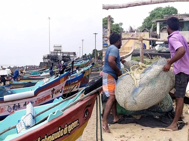 Cyclone Mandous Villupuram Boats stopped at the plateau due to continuous sea rage in Marakanam area... Cyclone Mandous: மரக்காணத்தில் கடல் சீற்றம்... மேடான பகுதியில் படகுகள் நிறுத்தம்...