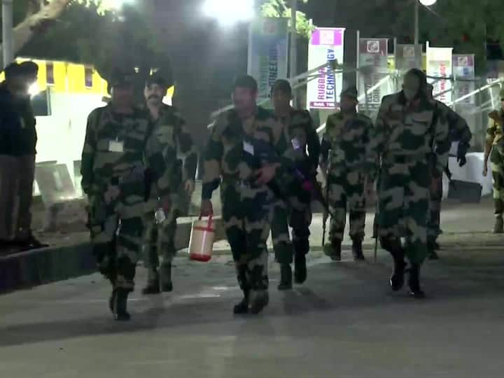 CRPF outside guarding counting centre at LD Engineering College, Ahmedabad, Gujarat. (Source: ANI)