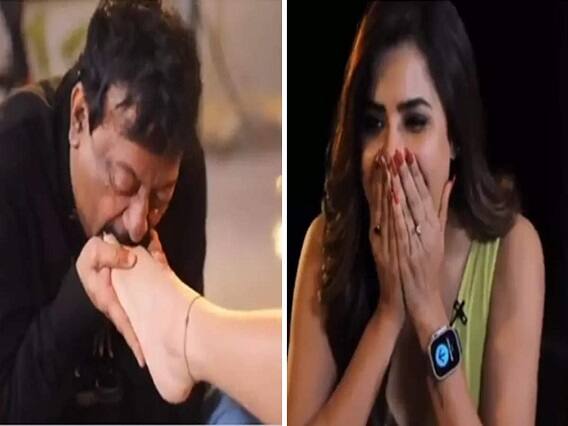 Ram Gopal Varma licks actress Ashu Reddy's toes, video goes viral Ram Gopal Varma Video: રામ ગોપાલ વર્માએ આ એક્ટ્રેસને કર્યું ચુંબન, વીડિયો થયો જોરદાર વાયરલ